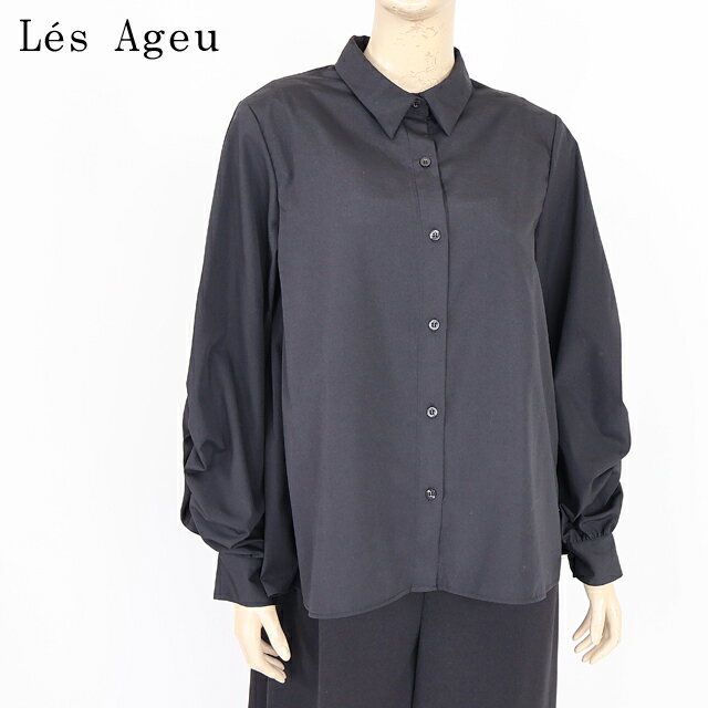 樂天商城 - レ・アージュ（Le's Ageu）レディース 長袖シャツ ブラック系 背中プリーツ袖シャーリングシャツ （サイズ/1）*ku0039
