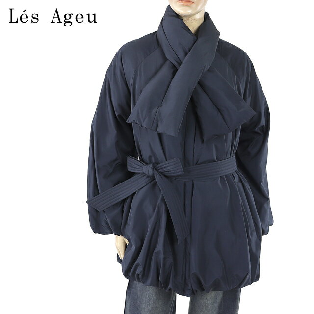 乐天商城 - レ・アージュ（Le's Ageu）レディース ダウンジャケット ネイビー系 　ストール・リボンベルト付きダウンジャケット （サイズ/1）*ku0051