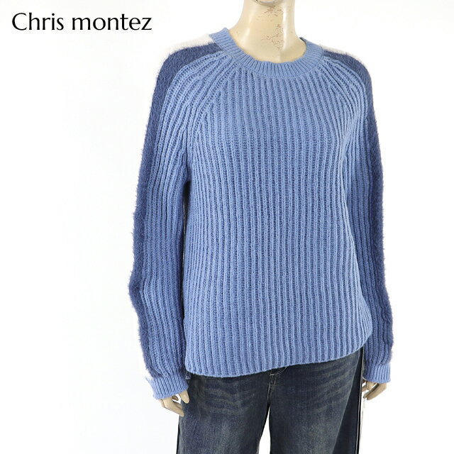 乐天商城 - クリスモンテス（Chris montez）レディース 長袖ニット ブルー系 　袖にフェイクファーラインデザイン （サイズ/1）*ku0061