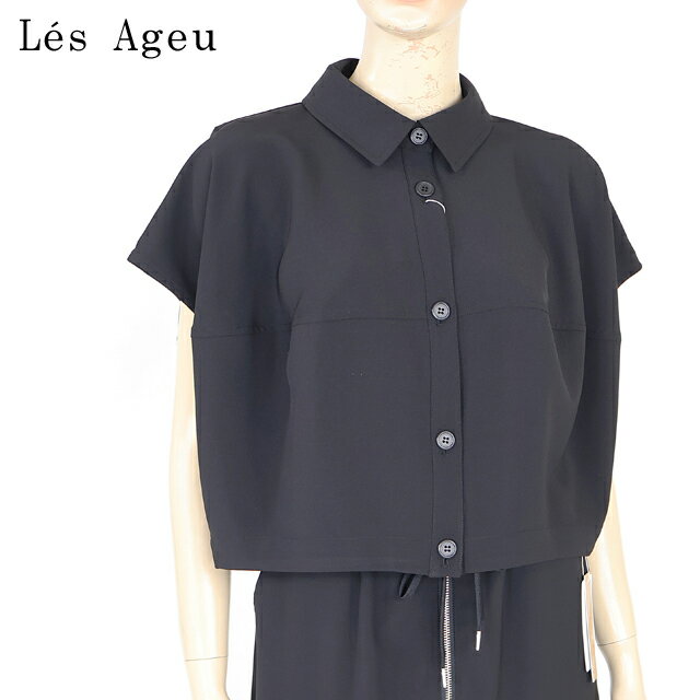 樂天商城 - レ・アージュ（Le's Ageu）レディース 半袖ブラウス ブラック系 ドロップショルダーシュート丈ブラウス （サイズ/1）*ku0117