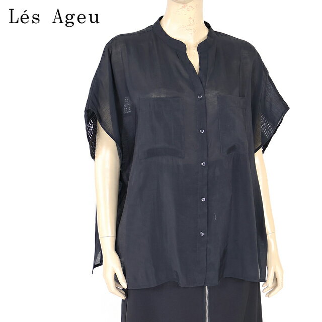 樂天商城 - レ・アージュ（Le's Ageu）レディース 半袖ブラウス ブラック系 レースデザインドロップショルダーブラウス （サイズ/1）*ku0124
