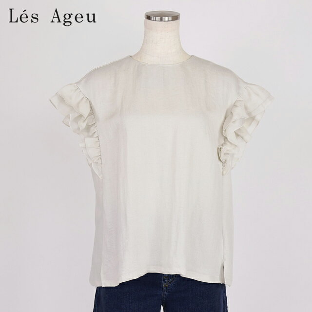 樂天商城 - レ・アージュ（Le's Ageu）レディース 半袖ブラウス ホワイト系 フリル袖2枚重ね （サイズ/1）*ku0127