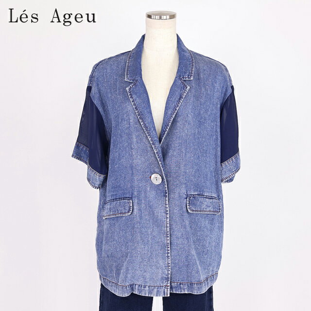 樂天商城 - レ・アージュ（Le's Ageu）レディース ジャケット ネイビー系 袖、背中で生地切替半袖ジャケット （サイズ/1）*ku0132