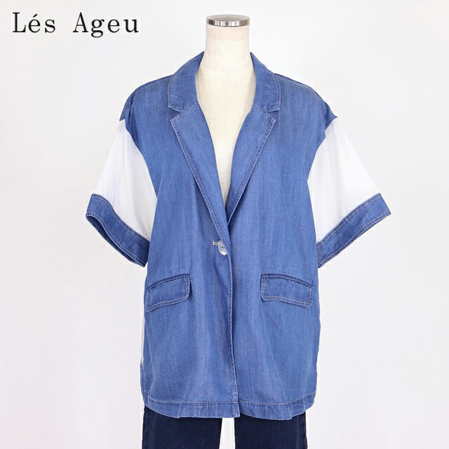 乐天商城 - レ・アージュ（Le's Ageu）レディース ジャケット ブルー系 袖、背中で生地切替半袖ジャケット （サイズ/1）*ku0133