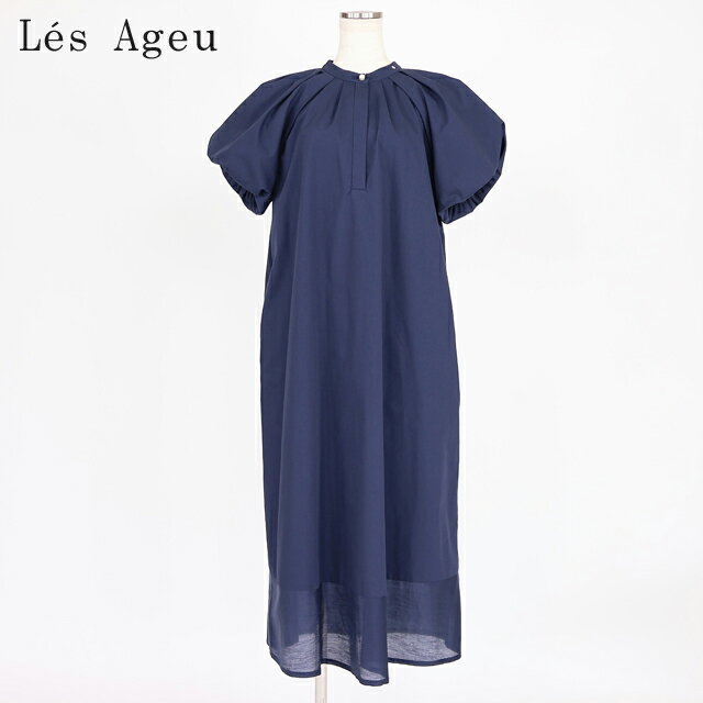樂天商城 - レ・アージュ（Le's Ageu）レディース ロングワンピース ネイビー系 バルーンスリーブ裾生地切替 （サイズ/1）*ku0134