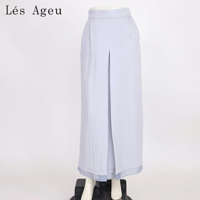 乐天商城 - レ・アージュ（Le's Ageu）レディース ロングスカート ブルー系 裾生地切替ロングスカート （サイズ/1）*ku0139