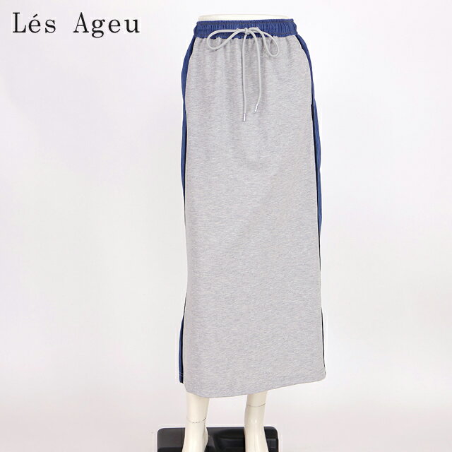 乐天商城 - レ・アージュ（Le's Ageu）レディース ロングスカート グレー系 ウエスト結びサイドラインロングスカート （サイズ/1）*ku0140