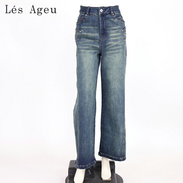 樂天商城 - レ・アージュ（Le's Ageu）レディース ジーンズ ブルー系 ワイドタイプ　ウオッシュド加工 （サイズ/1）*ku0144