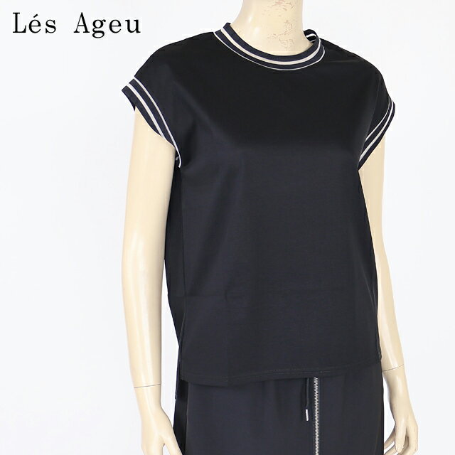 乐天商城 - レ・アージュ（Le's Ageu）レディース カットソー ブラック系 首周り・袖口にラインデザイン （サイズ/1）*ku0506