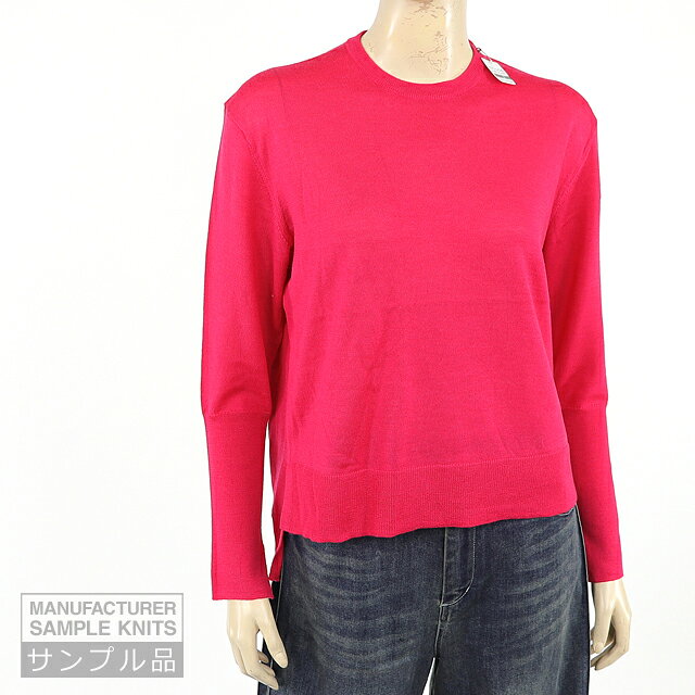 レディース 長袖ニット レッド系 ロングテール 薄手ニット ウール100％ 国内ニットメーカー製品サンプル（サイズ/U）*nt0006(4.0)
