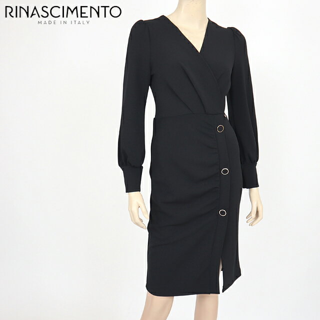 リナシメント（RINASCIMENTO）レディース ワンピース ミディアム ブラック系 　カシュクールタックボタンタイトワンピ イタリア製 （サイズ/S）*rc3053