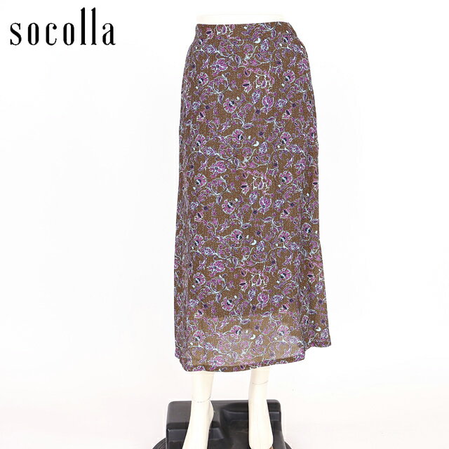 樂天商城 - ソコラ（socolla）レディース ロングスカート ブラウン系 花柄ロングスカート （サイズ/2）*ro0056
