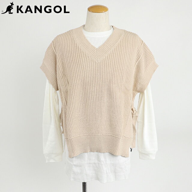 カンゴール（KANGOL）レディース/メンズ/ユニセックス 長袖ニット ベージュ系 　ベスト重ね 2ピース （..