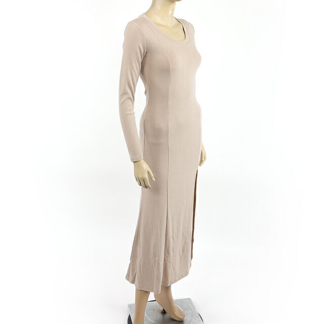 ウユ（nuyuh）レディース ロングワンピース ベージュ系 　左裾にカット （サイズ/F）*ro1062