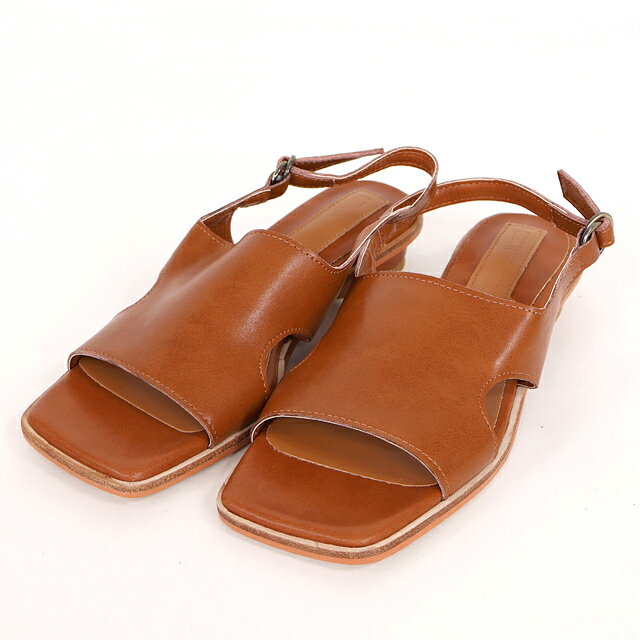 樂天商城 - レザーメイド（LEATHER MADE）レディース サンダル ブラウン系 レザー使いスクエアトゥ （サイズ/25）*ro2047