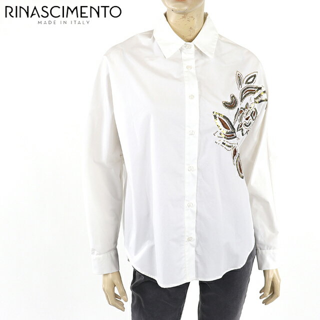 樂天商城 - リナシメント（RINASCIMENTO）レディース 長袖シャツ ホワイト系 フラワー刺繍シャツ イタリア製 （サイズ/S/M）*sa0011