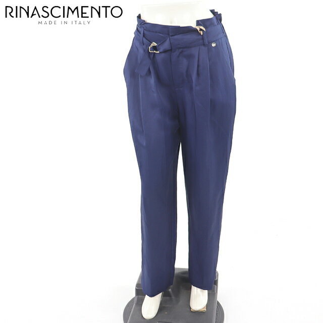 樂天商城 - リナシメント（RINASCIMENTO）レディース ロングパンツ ネイビー系 　麻混フレアウエストタックパンツ イタリア製 （サイズ/M）*sa0049