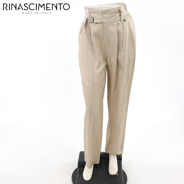 樂天商城 - リナシメント（RINASCIMENTO）レディース ロングパンツ ブラウン系 　麻混フレアウエストタックパンツ イタリア製 （サイズ/S）*sa0050