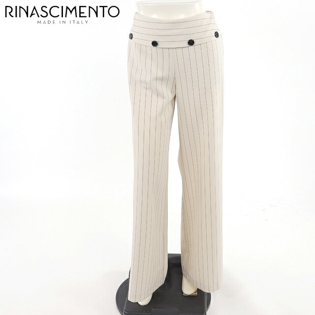 乐天商城 - リナシメント（RINASCIMENTO）レディース ロングパンツ ホワイト系 　ウエストボタンストライプワイドパンツ イタリア製 （サイズ/S）*sa0056