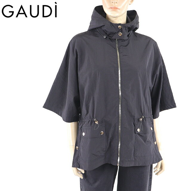 樂天商城 - ガウディ（GAUDI）レディース ジャケット ブラック系 　クリンクルナイロン五分袖フード付きジャケット （サイズ/42）*sa0070
