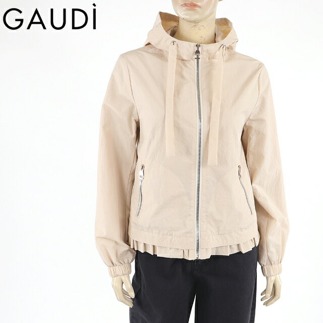 樂天商城 - ガウディ（GAUDI）レディース ジップアップパーカー ベージュ系 　クリンクルナイロンパーカー （サイズ/42）*sa0071