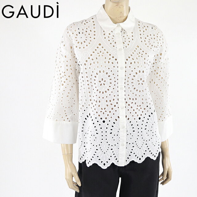 樂天商城 - ガウディ（GAUDI）レディース 長袖シャツ ホワイト系 　シフリー刺繍コットンポプリンシャツ （サイズ/42）*sa0077