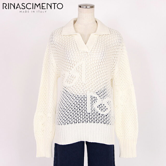 樂天商城 - リナシメント（RINASCIMENTO）レディース 長袖ニット ホワイト系 Rロゴメッシュ編み襟付きニット イタリア製 （サイズ/ML）*sa1001