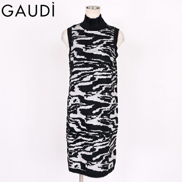 樂天商城 - ガウディ（GAUDI）レディース ワンピース ミディアム ブラック系 ゼブラ柄ノースリハイネックニットワンピース （サイズ/XS）*sa1014