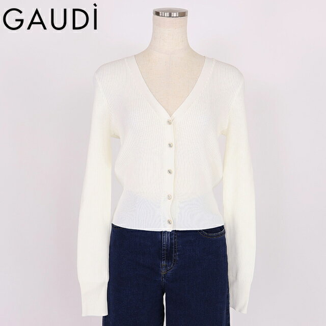 乐天商城 - ガウディ（GAUDI）レディース 長袖カーディガン ホワイト系 Vネックリブカーディガン （サイズ/M）*sa1020