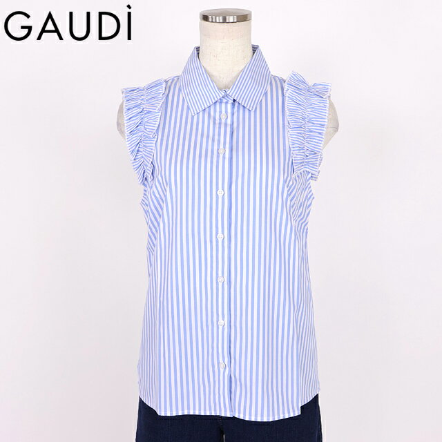 樂天商城 - ガウディ（GAUDI）レディース ノースリーブシャツ ブルー系 ストライプノースリーブシャツ （サイズ/42）*sa1024