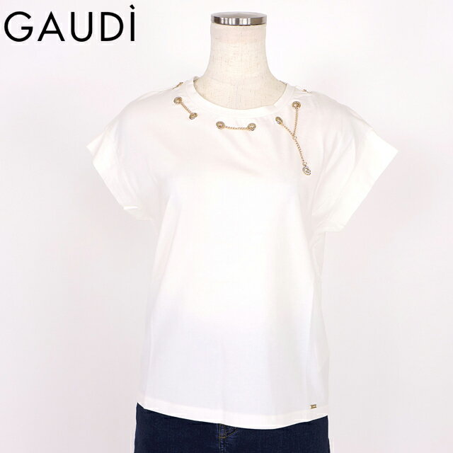 樂天商城 - ガウディ（GAUDI）レディース Tシャツ ホワイト系 ネックチェーンポイントTシャツ （サイズ/XS/M）*sa1025