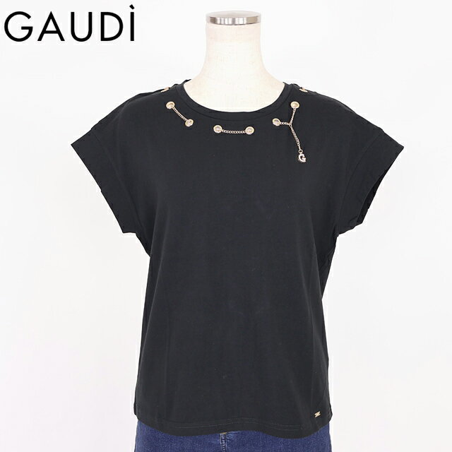 樂天商城 - ガウディ（GAUDI）レディース Tシャツ ブラック系 ネックチェーンポイントTシャツ （サイズ/M）*sa1026