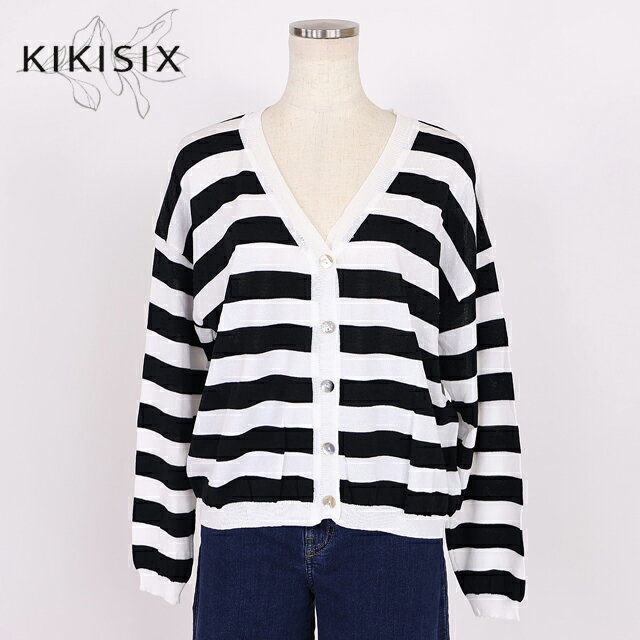 樂天商城 - キキシックス（KIKISIX）レディース 長袖カーディガン ブラック系 ボーダーカーディガン （サイズ/F）*sa1042