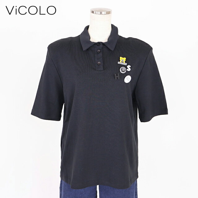 樂天商城 - ヴィコロ（ViCOLO）レディース 半袖ポロシャツ ブラック系 ピンブローチポイントポロシャツ イタリア製 （サイズ/F）*sa1044