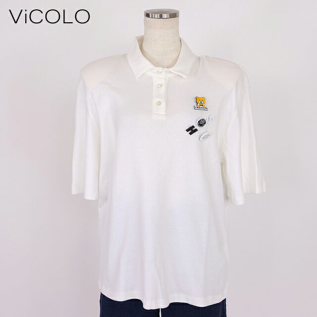 樂天商城 - ヴィコロ（ViCOLO）レディース 半袖ポロシャツ ホワイト系 ピンブローチポイントポロシャツ イタリア製 （サイズ/F）*sa1045