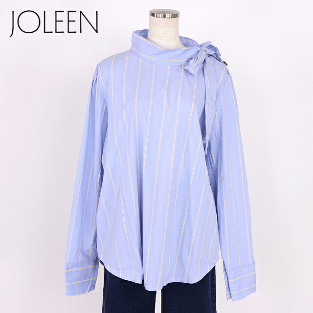 ジョリーン（JOLEEN）レディース 長袖ブラウス ブルー系 ボウタイリボンストライプブラウス イタリア製 （サイズ/F）*sa1048