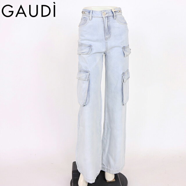 樂天商城 - ガウディ（GAUDI）レディース ジーンズ ブルー系 ハイブリーチカーゴワイドレッグデニム （サイズ/25）*sa1053