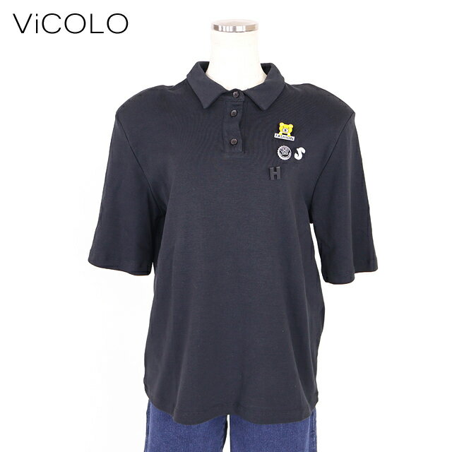 樂天商城 - ヴィコロ（ViCOLO）レディース 半袖ポロシャツ ブラック系 ピンブローチポイントポロシャツ イタリア製 （サイズ/F）*sa1066