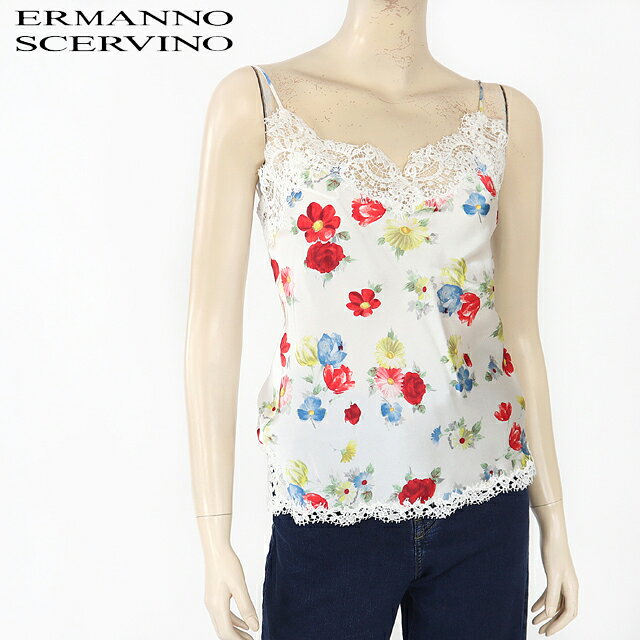 エルマンノ シェルヴィーノ（Ermanno Scervino）レディース キャミソール ホワイト系 　花柄　レース飾り イタリア製 （サイズ/38）*sh0112