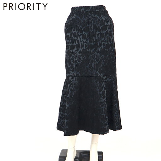 プライオリティ(PRIORITY)レディース ロングスカート ブラック系 ヒョウ柄 (サイズ/38)*ta0214 プライオリティ(PRIORITY)レディース ロングスカート ブラック系 ヒョウ柄 (サイズ/38)*ta0214