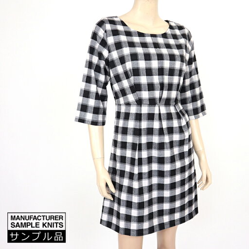T2 Label レディース ワンピース ミディアム ブラック系 チェック柄 七分袖 (サイズ/F)*tn0090 T2 Label レディース ワンピース ミディアム ブラック系 チェック柄 七分袖 (サイズ/F)*tn0090
