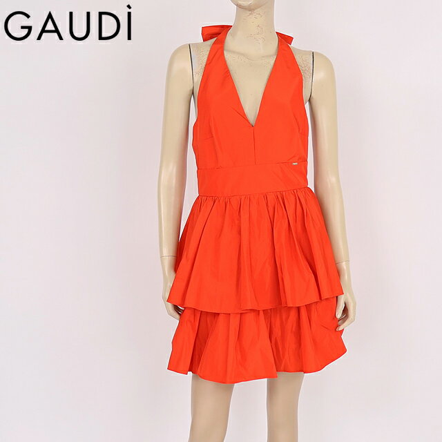 樂天商城 - ガウディ（GAUDI）レディース ワンピース ミディアム オレンジ系 ホルターネックティアードタフタワンピ イタリア製 （サイズ/42）*uw0004