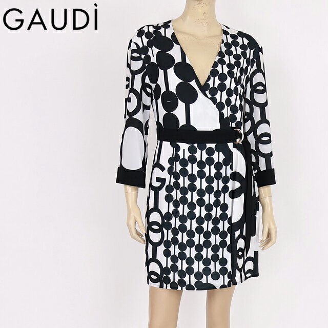 樂天商城 - ガウディ（GAUDI）レディース ワンピース ミディアム ホワイト系 サークルプリントカシュクールワンピ （サイズ/42）*uw0005