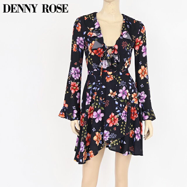 樂天商城 - デニーローズ（DENNY ROSE）レディース ワンピース ミディアム ブラック系 巻きタイプフラワープリントフレアワンピ イタリア製 （サイズ/40）*uw0016