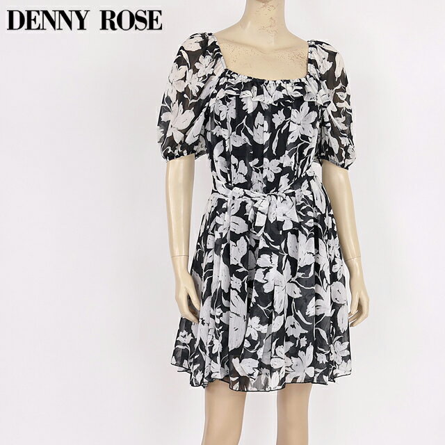 樂天商城 - デニーローズ（DENNY ROSE）レディース ワンピース ミディアム ホワイト系 ブラック×ホワイト シャドーフラワープリントスクエアネックワンピ イタリア製 （サイズ/40）*uw0017