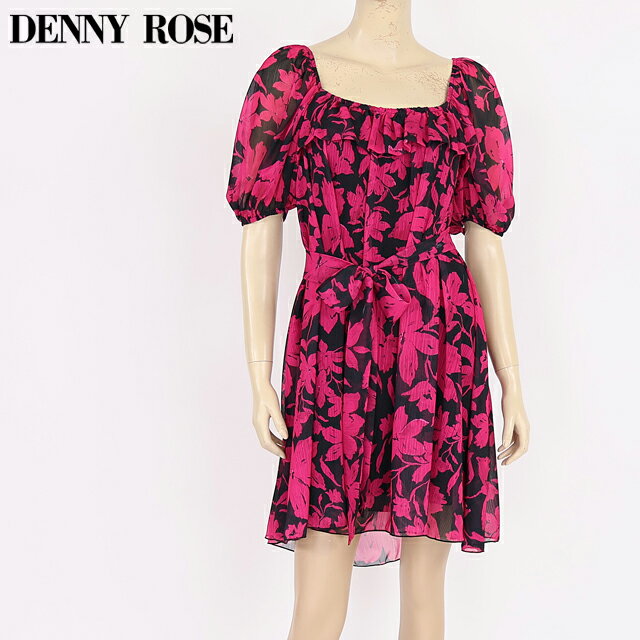 樂天商城 - デニーローズ（DENNY ROSE）レディース ワンピース ミディアム ピンク系 ブラック×ピンク シャドーフラワープリントスクエアネックワンピ イタリア製 （サイズ/40）*uw0018