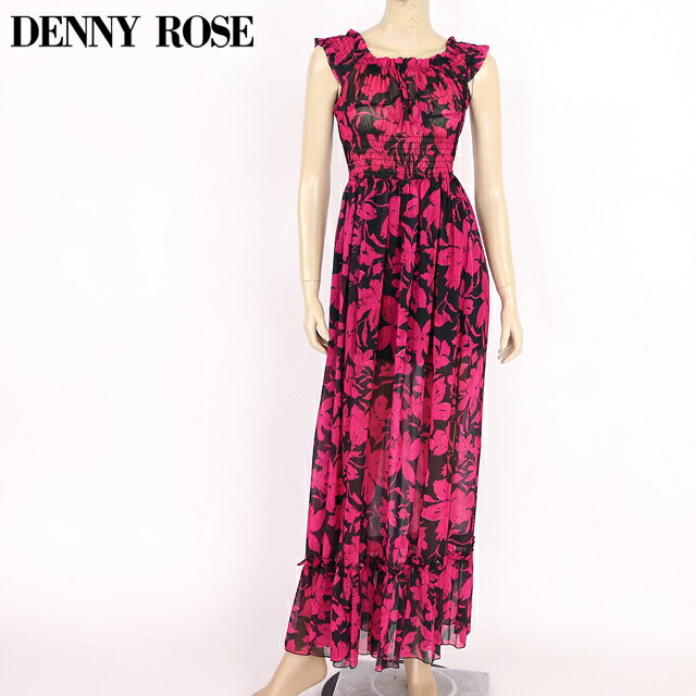 樂天商城 - デニーローズ（DENNY ROSE）レディース ロングワンピース ピンク系 ピンク×ブラック シャドーフラワープリントオフショロングドレス イタリア製 （サイズ/40）*uw0020