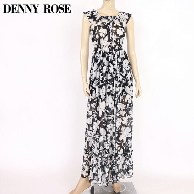 乐天商城 - デニーローズ（DENNY ROSE）レディース ロングワンピース ホワイト系 ホワイト×ブラック シャドーフラワープリントオフショロングドレス イタリア製 （サイズ/40）*uw0021