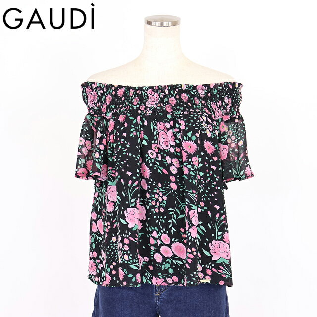 樂天商城 - ガウディ（GAUDI）レディース ブラウス ブラック系 フラワープリントオフショルブラウス （サイズ/40）*uw0030