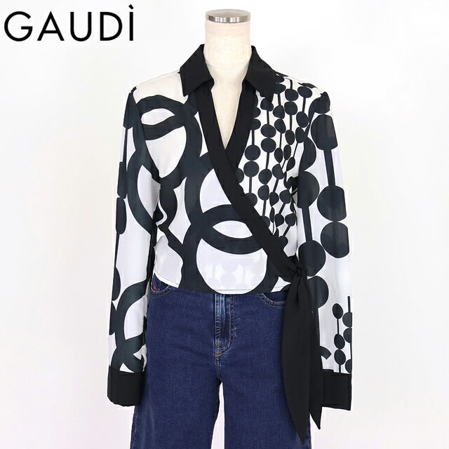 樂天商城 - ガウディ（GAUDI）レディース 長袖ブラウス ホワイト系 サークルプリントカシュクールブラウス （サイズ/42）*uw0032
